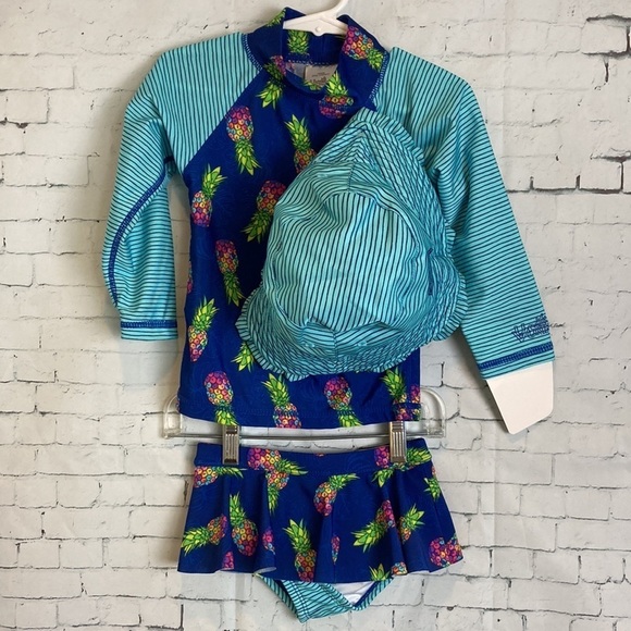 UV Skinz NWT Girls 3-piece Swim Set Pineapple Printed 3T Vacation Beach SPF - Picture 10 of 16